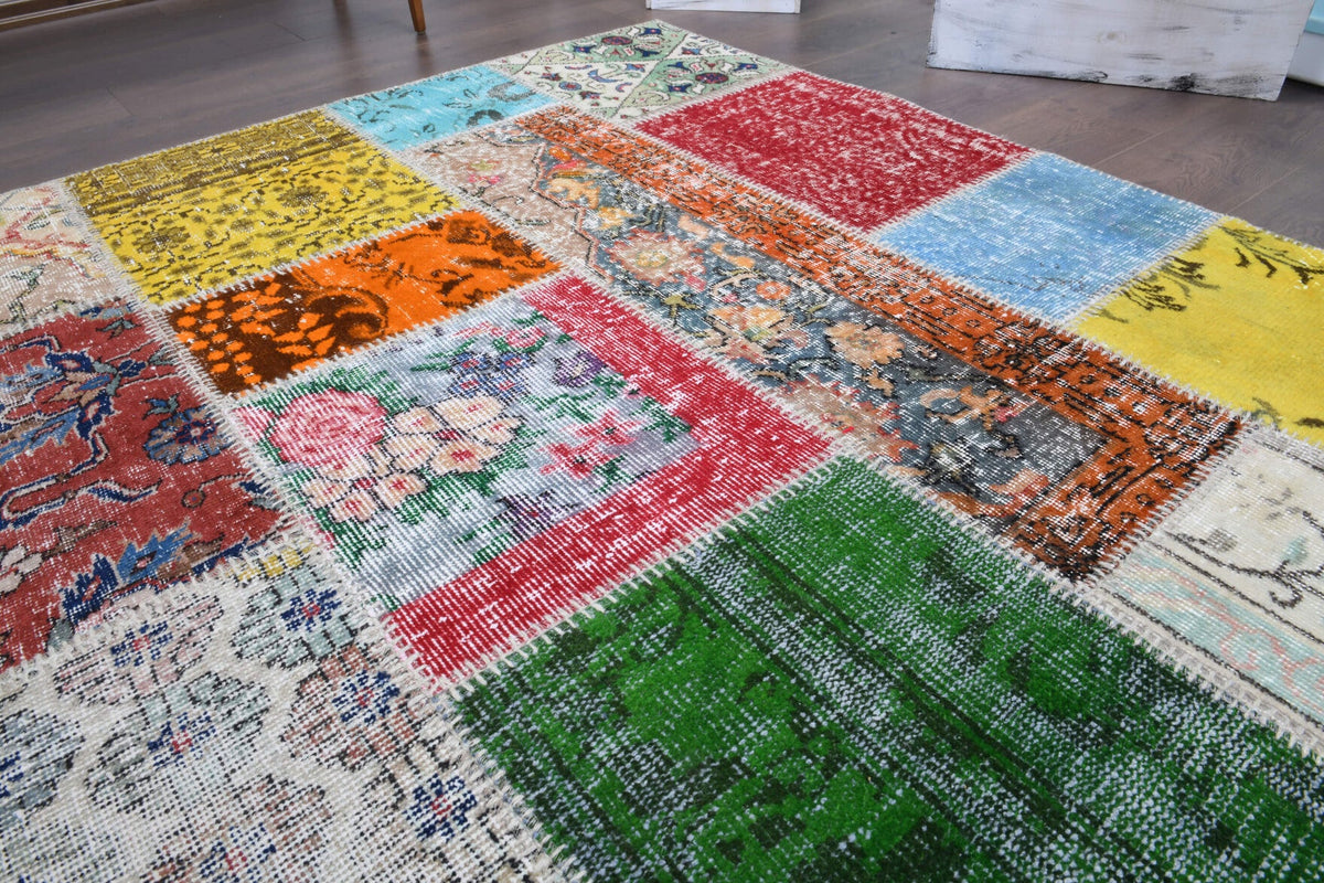 El yapımı vintage halı 254x351 cm tribal desenli yün - desen detayı