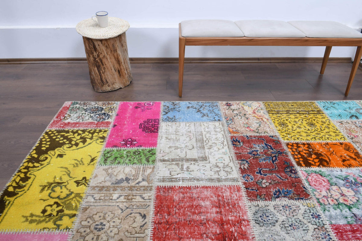 El yapımı vintage halı 254x351 cm tribal desenli yün - üstten görünüm