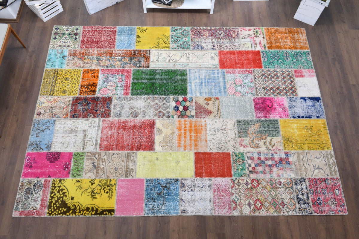 El yapımı vintage halı 254x351 cm tribal desenli yün - açık alan görünümü