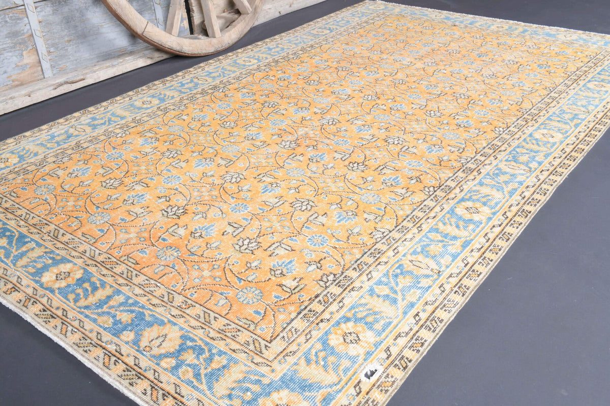 El yapımı vintage halı 272x290 cm çiçek desenli desenli yün - yakın çekim doku detayı