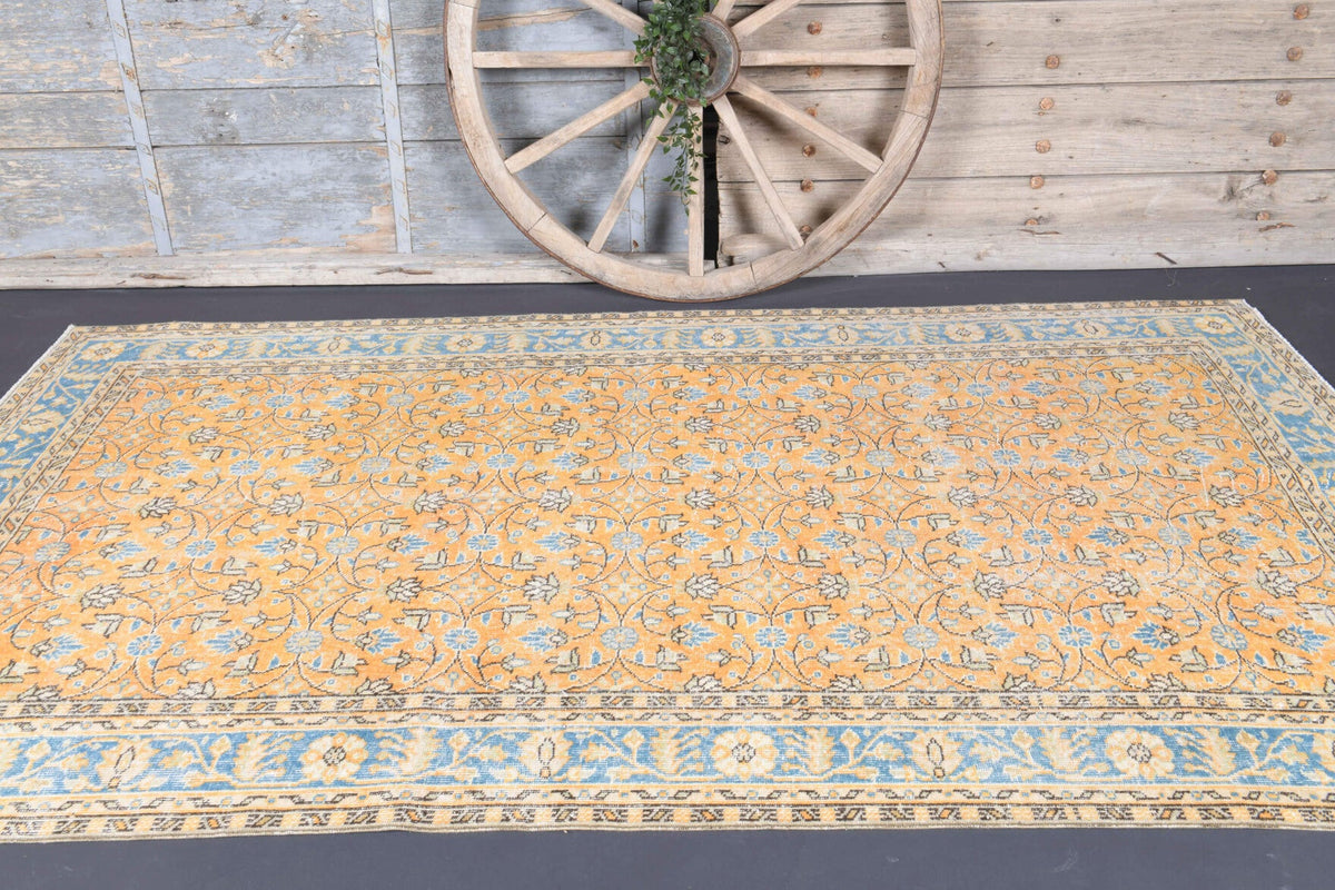 El yapımı vintage halı 272x290 cm çiçek desenli desenli yün - kenar ve saçak detayı