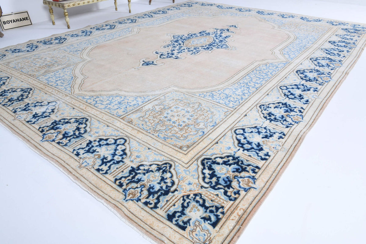 El yapımı vintage halı 274x378 cm oryantal desenli yün - detay görünümü