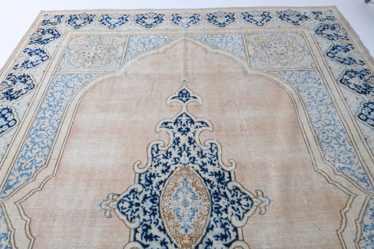 El yapımı vintage halı 274x378 cm oryantal desenli yün - kenar ve saçak detayı