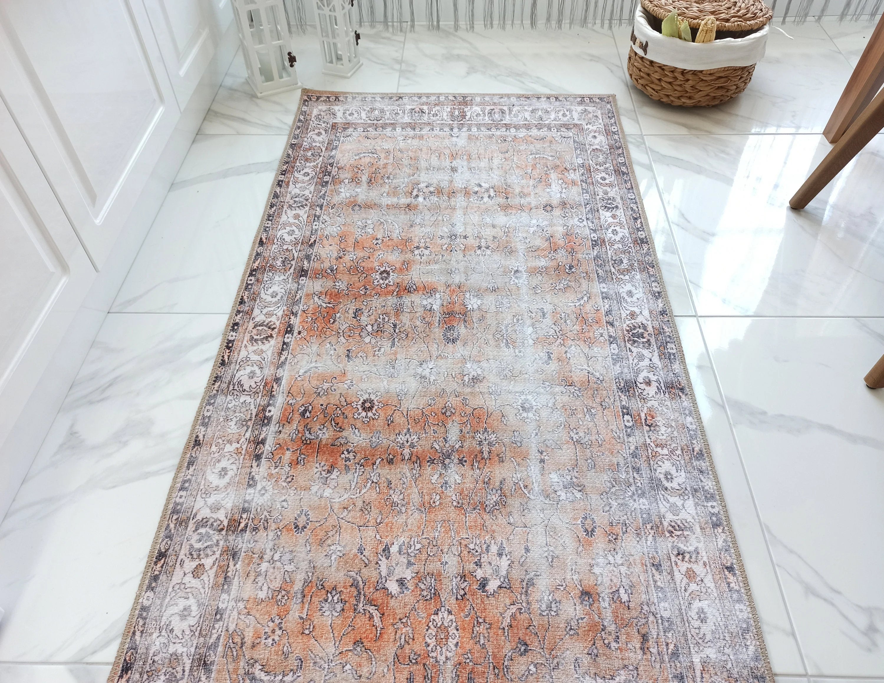 Gray Geometric Patterned Vintage Carpet - CLEARANCE - AL159OU