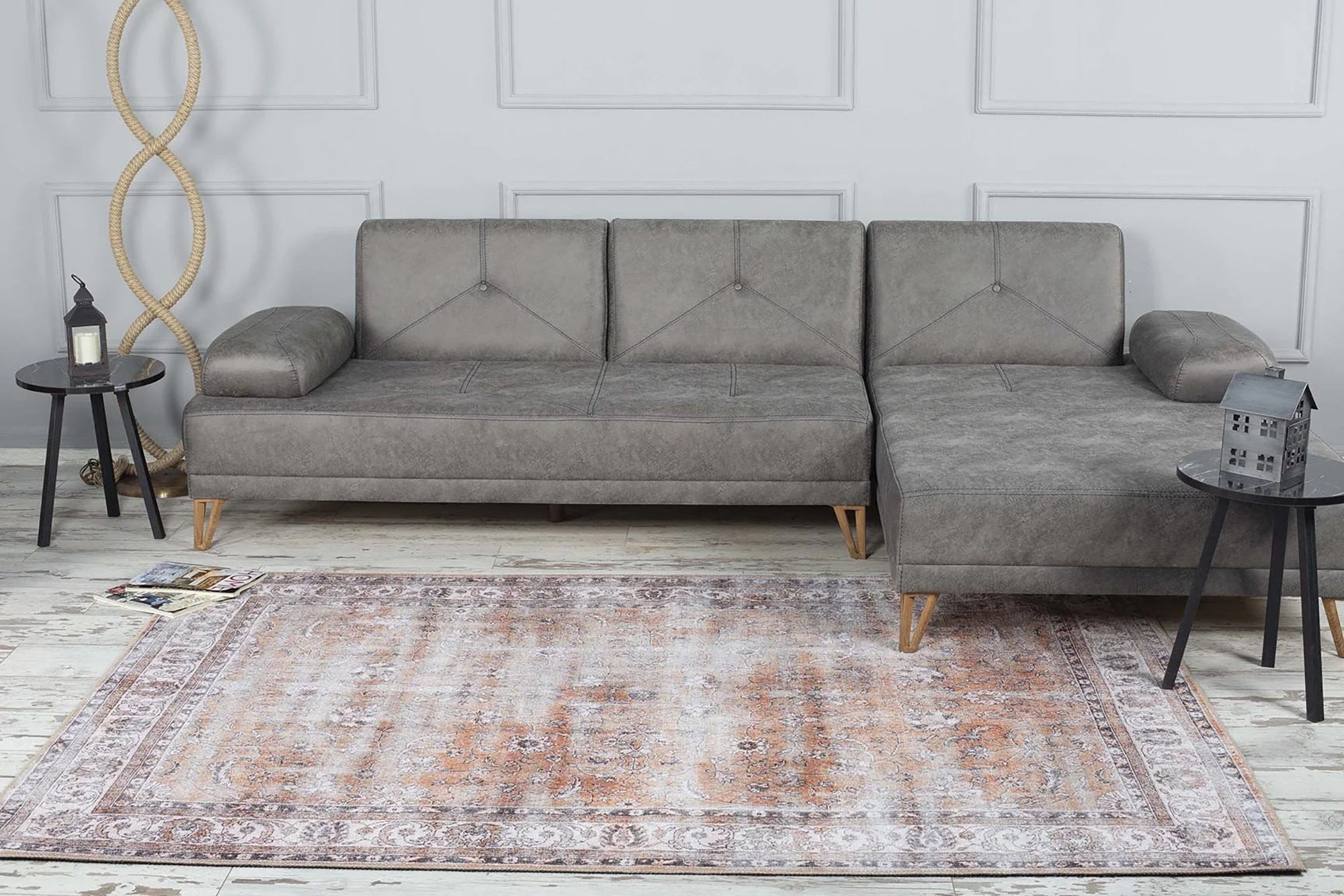 Gray Geometric Patterned Vintage Carpet - CLEARANCE - AL159OU
