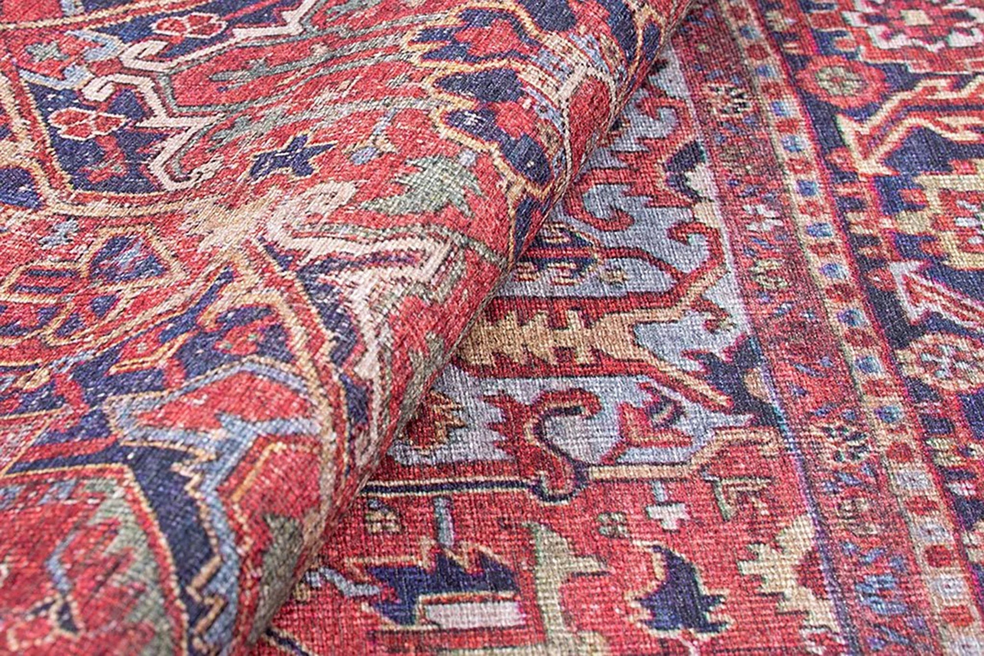Açık Lacivert ve Kırmızı Medalyonlu Vintage Halı - OUTLET - AL162OU