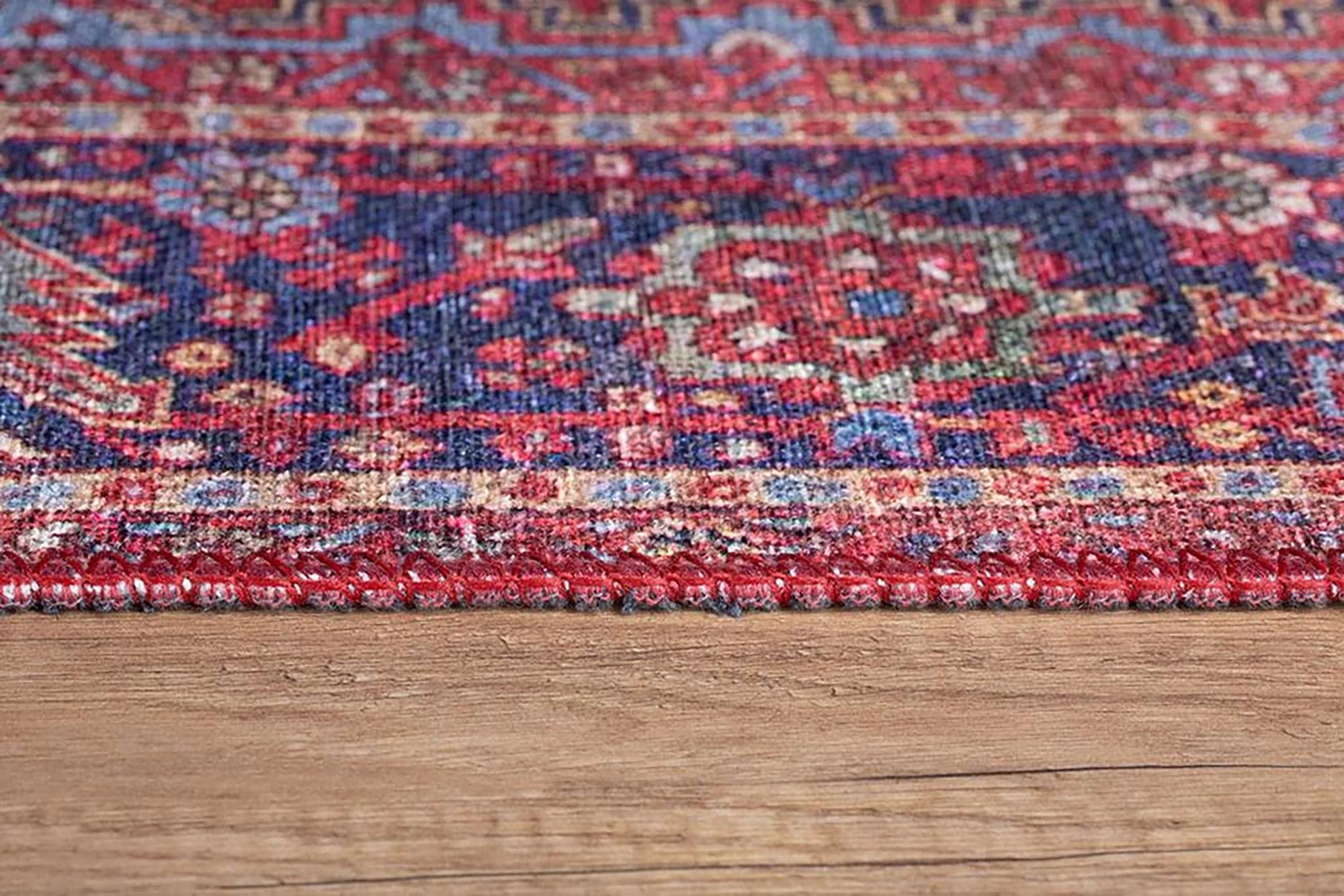 Açık Lacivert ve Kırmızı Medalyonlu Vintage Halı - OUTLET - AL162OU