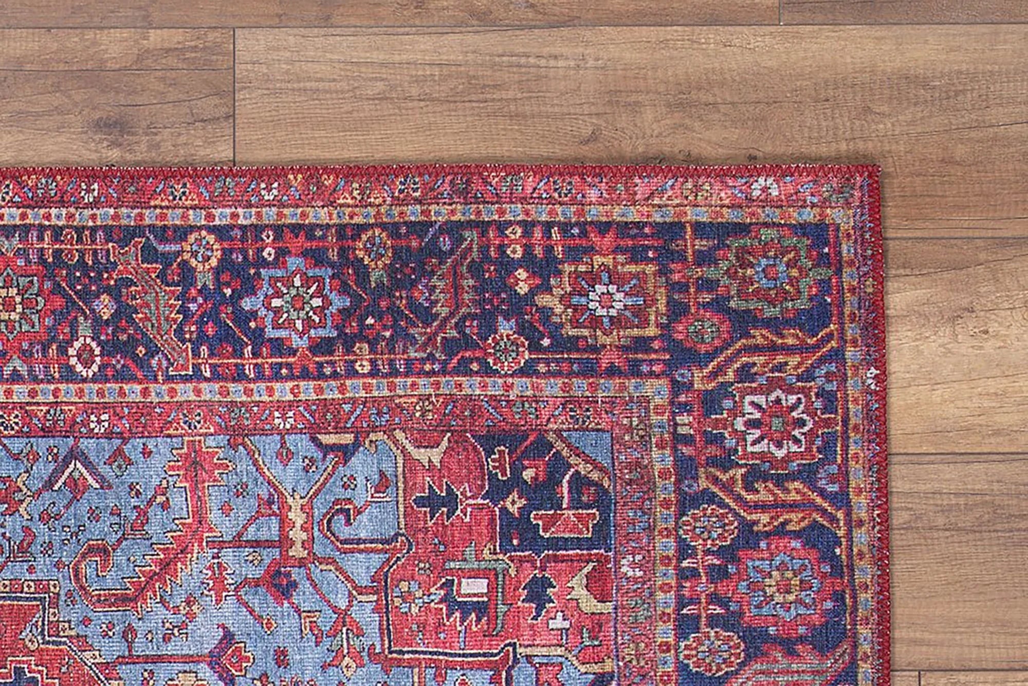 Açık Lacivert ve Kırmızı Medalyonlu Vintage Halı - OUTLET - AL162OU