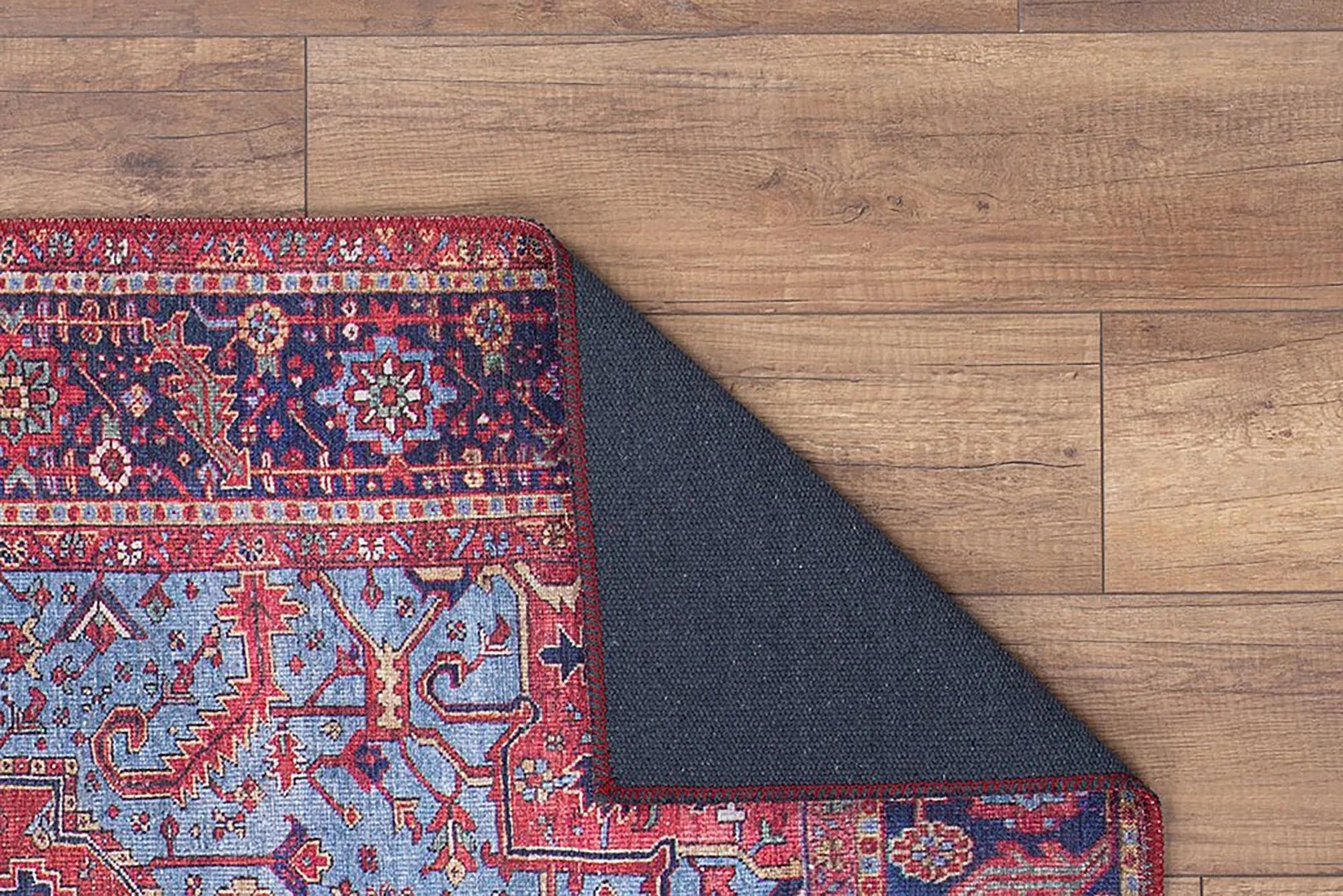 Açık Lacivert ve Kırmızı Medalyonlu Vintage Halı - OUTLET - AL162OU