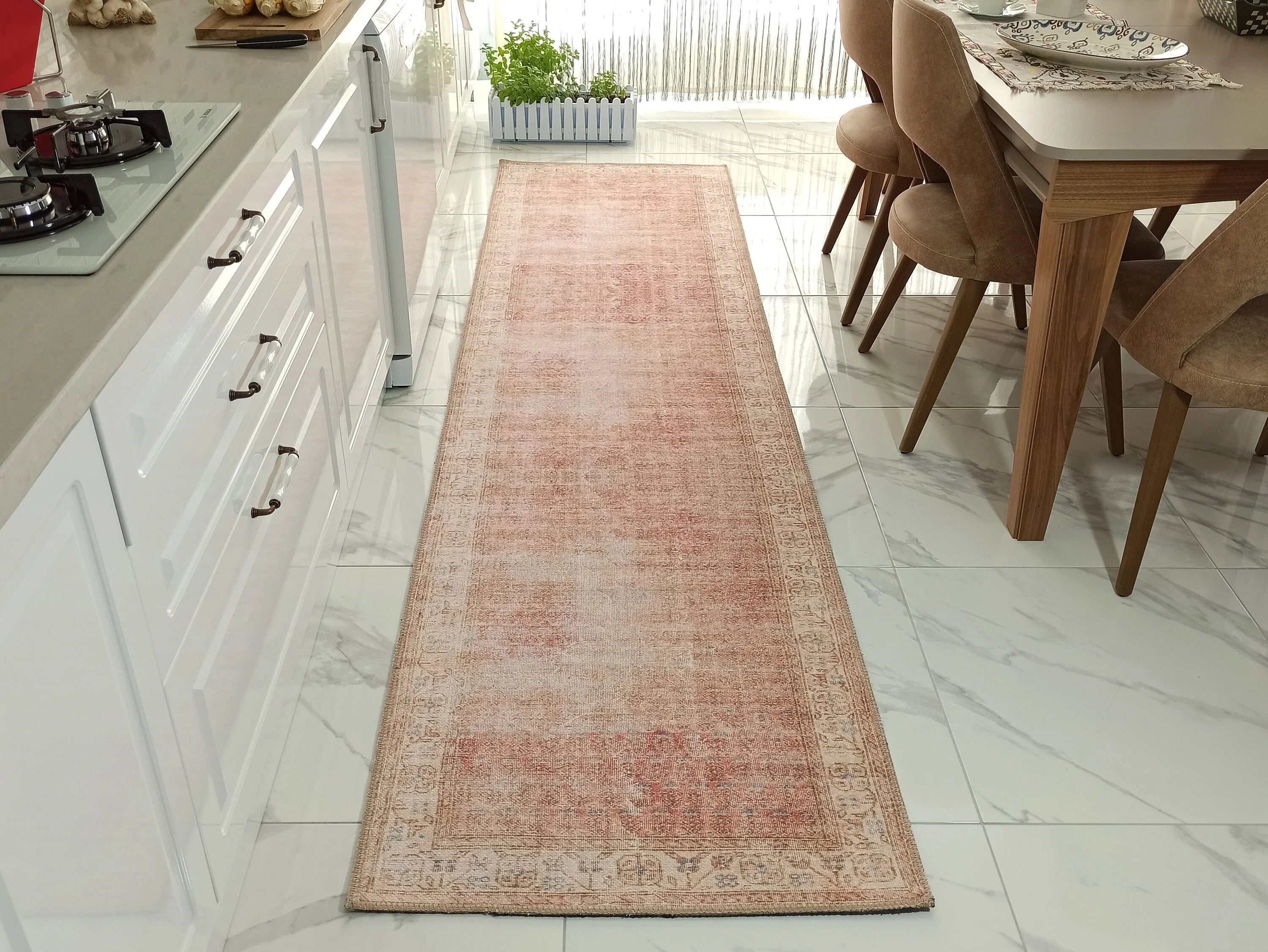 Solgun Yanık Turuncu ve Pudra Eskitme Vintage Halı - OUTLET - AL185OU