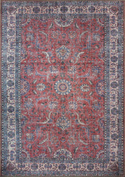 Solgun Kırmızı ve Krem Eskitme Desenli Vintage Halı
