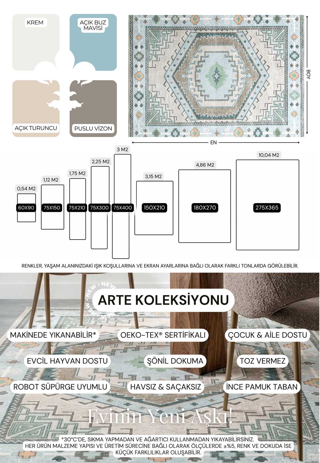 Geometrik Madalyon Desenli Açık Mavi Ve Su Yeşili Etnik Halı - AR856GG