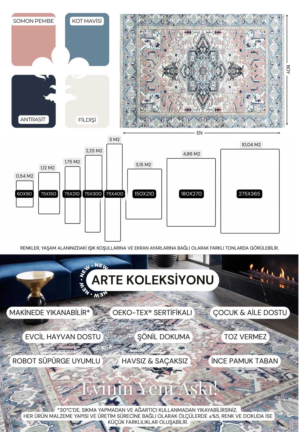 Geometrik Madalyon Desenli Açık Mavi ve Pudra Pembe Etnik Halı - AR861NT