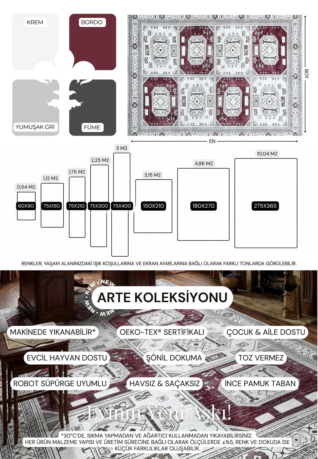 Geometrik Panel Desenli Krem ve Bordo Etnik Halı - AR848CR