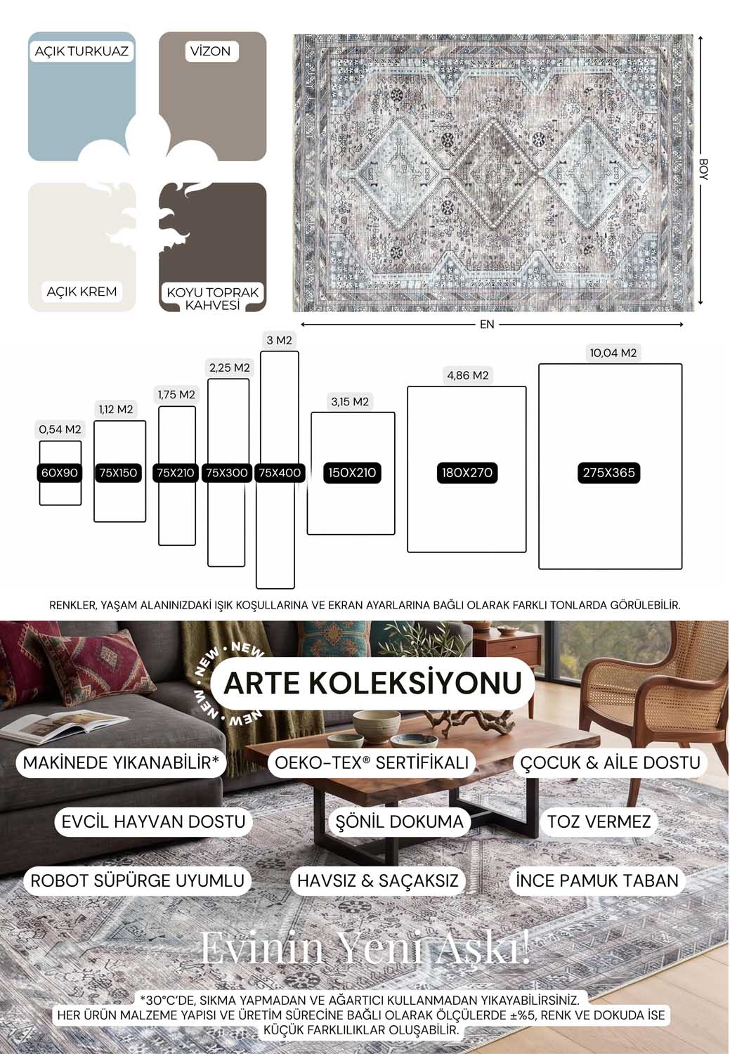 Eskitme Geometrik Madalyon Desenli Vizon Etnik Halı - AR863BM