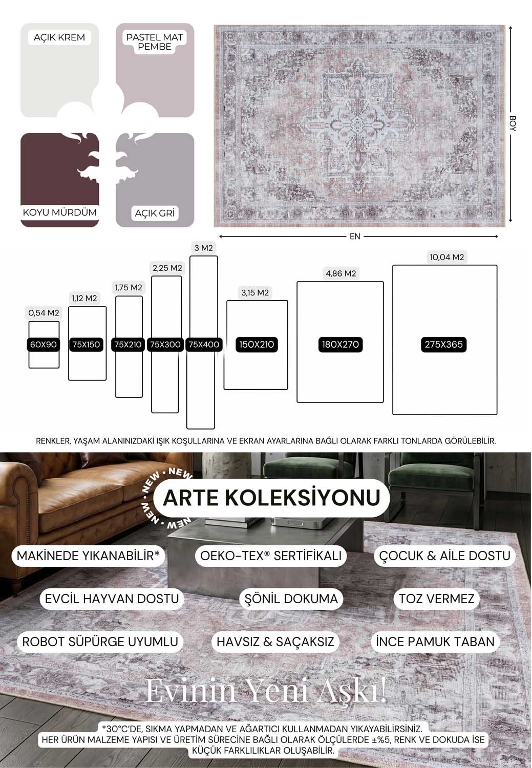 Eskitme Madalyon Desenli Kiremit ve Gri Vintage Halı - AR0997TW