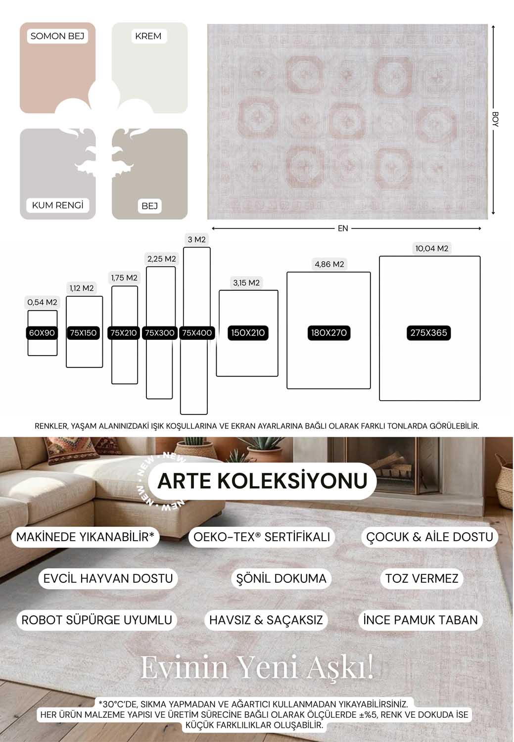 Sıralı Geometrik Madalyon Desenli Açık Gri ve Pudra Eskitme Halı - AR1006CB