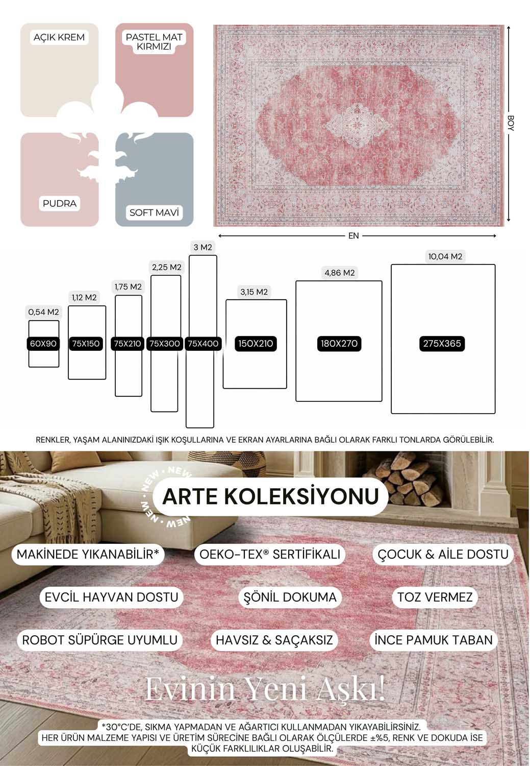 Geleneksel Floral Madalyon Desenli Pembe ve Gri Eskitme Halı - AR1008CP