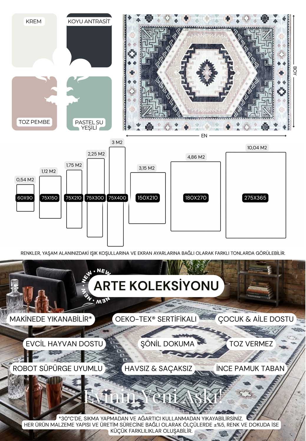 Geometrik Madalyon Desenli Siyah ve Gri Etnik Halı - AR856BG