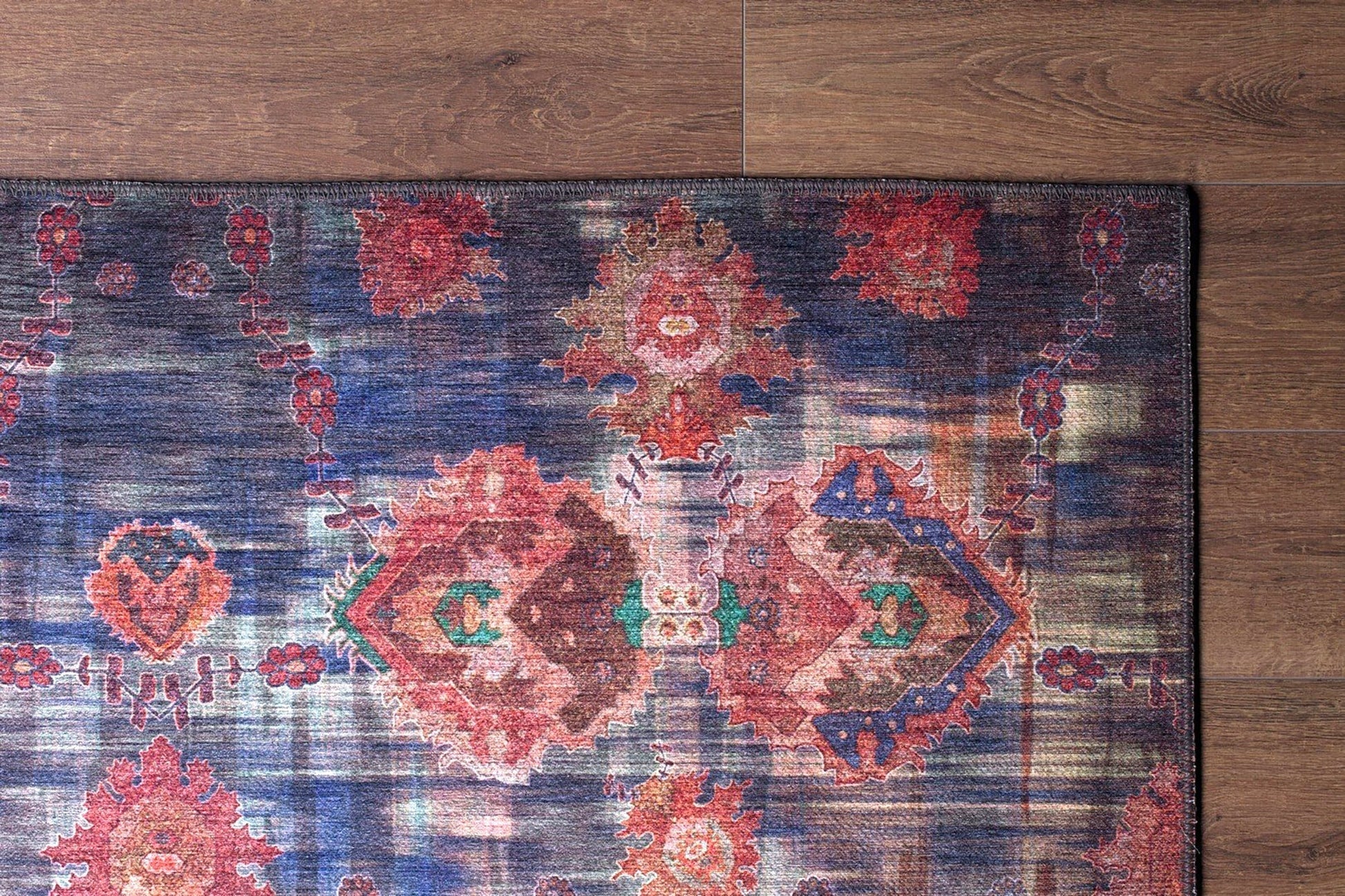 Lacivert ve Bordo Ebruli Geçişli Modern Vintage Halı