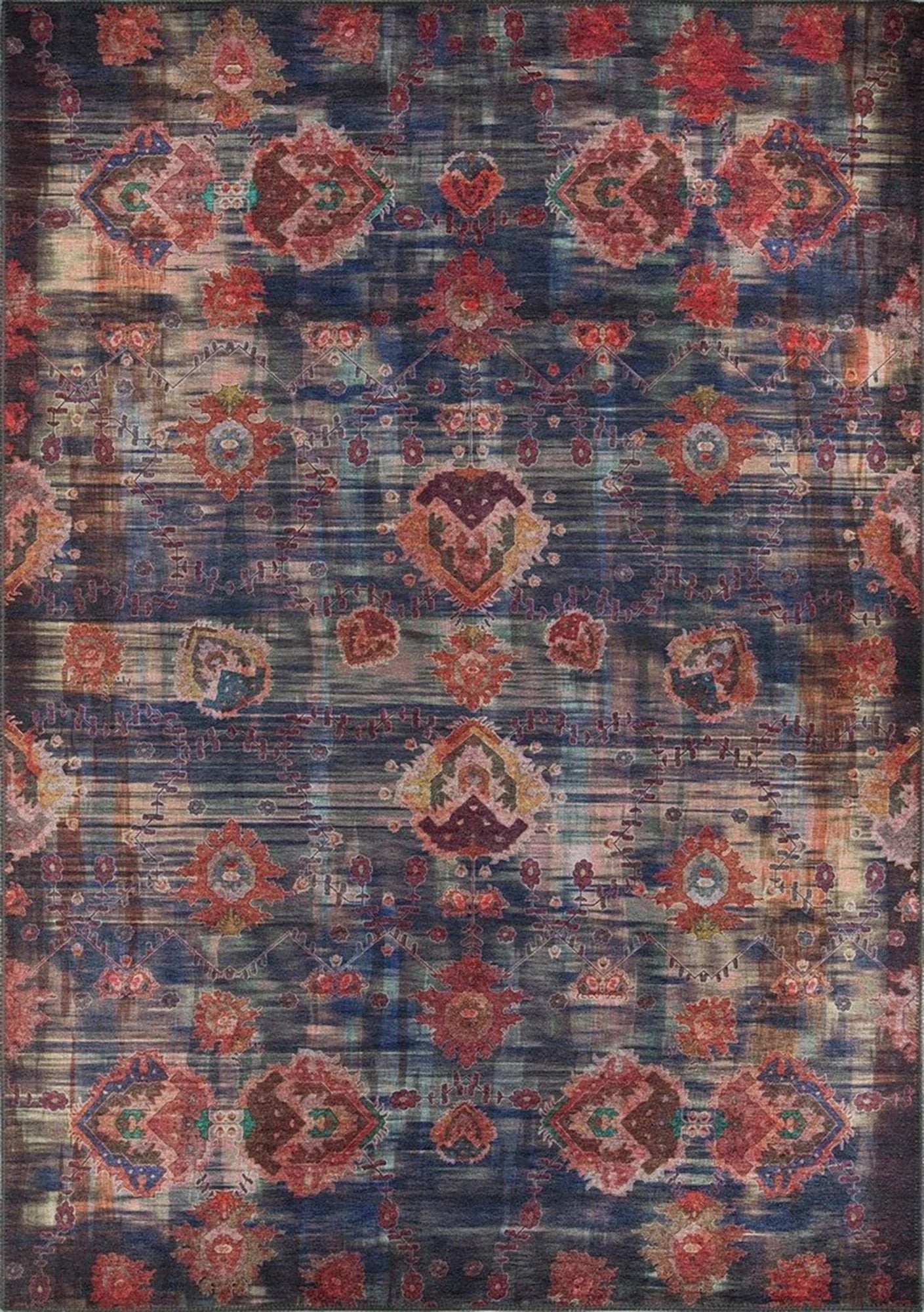 Lacivert ve Bordo Ebruli Geçişli Modern Vintage Halı