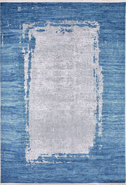 Abstract Desenli Mavi Bordürlü Gri Halı