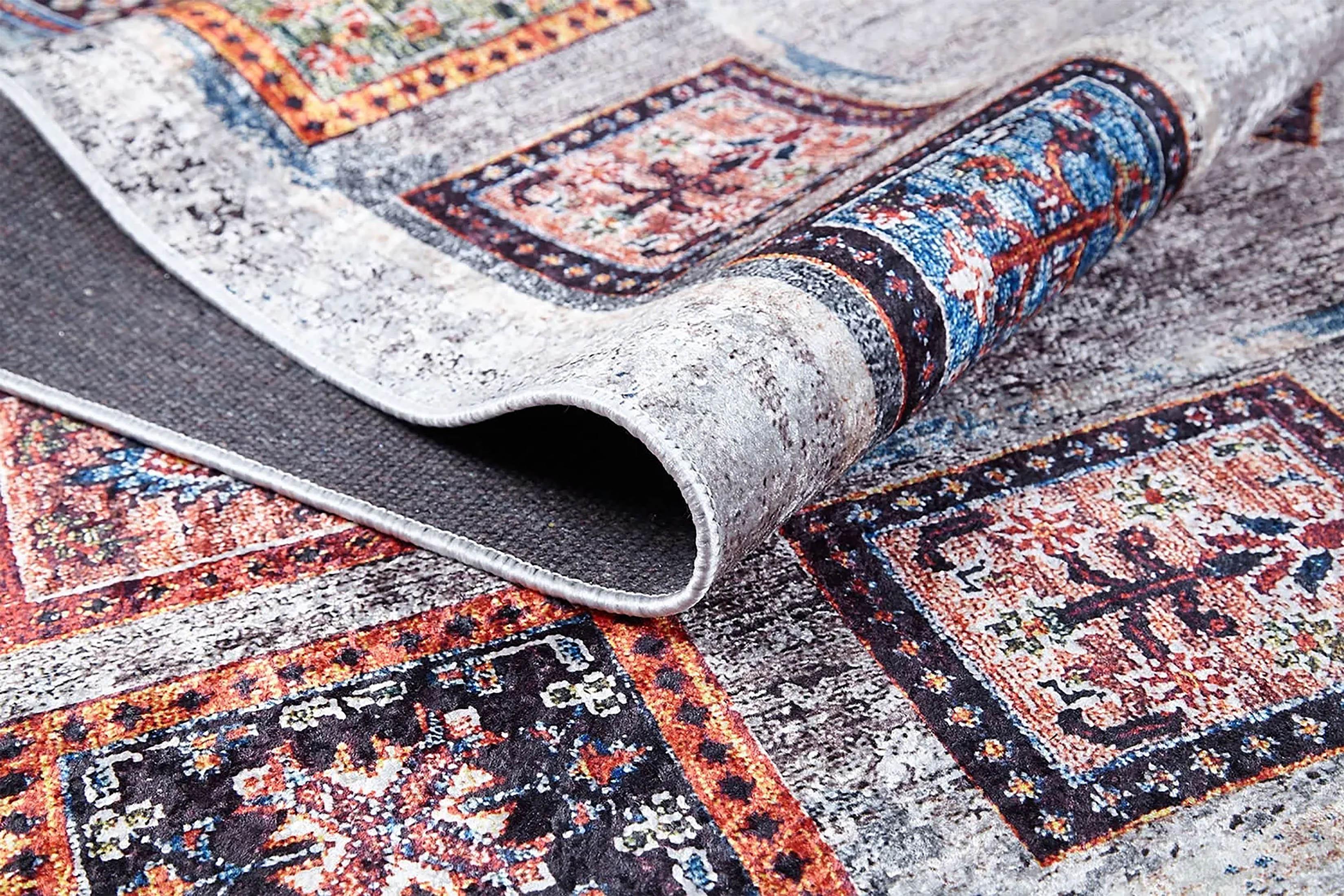 Açık Gri Antik Bohem Geometrik Desenli Halı