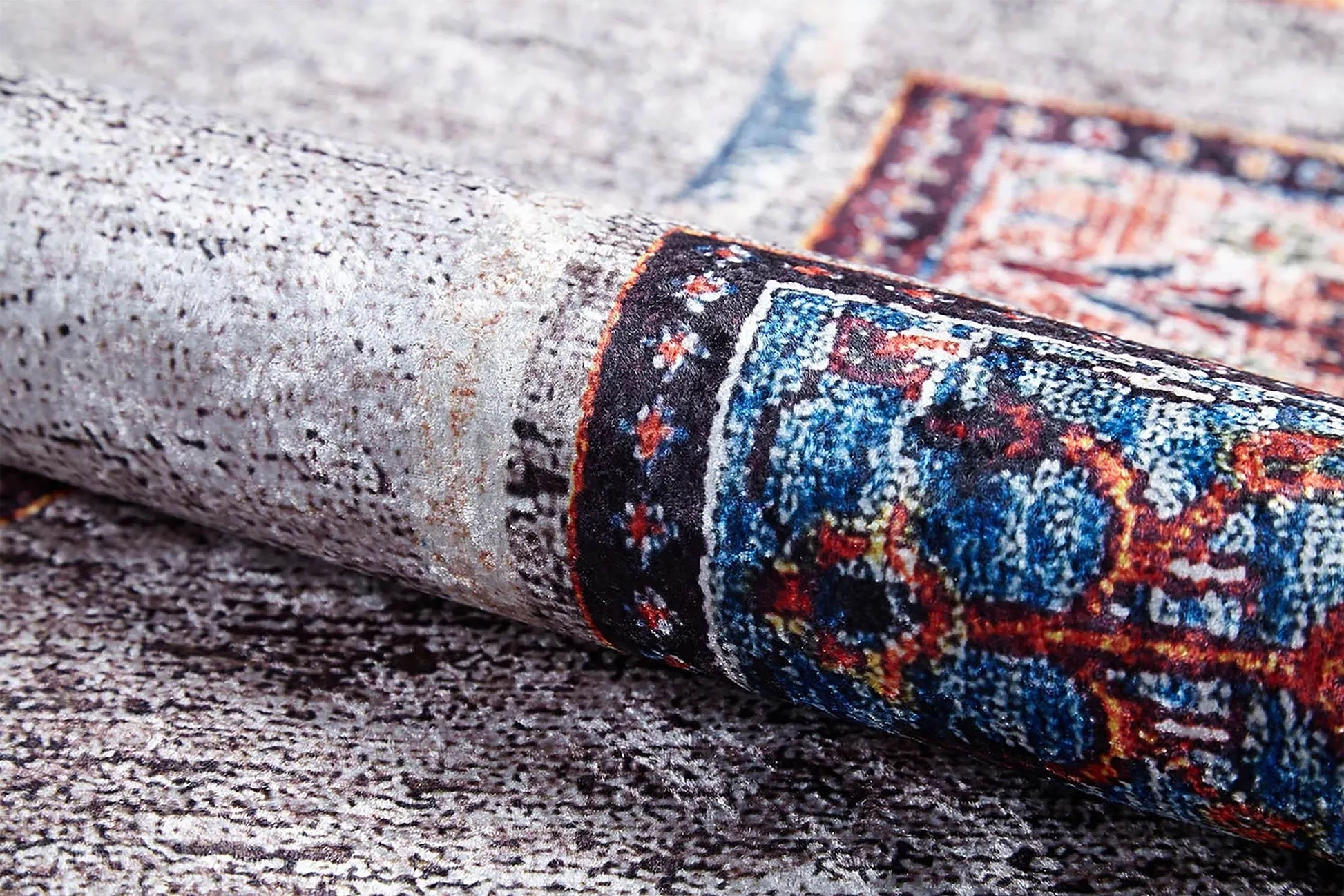 Açık Gri Antik Bohem Geometrik Desenli Halı