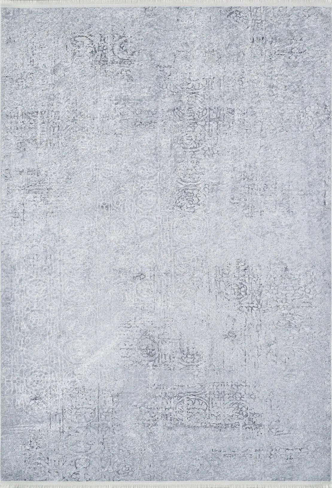 Açık Gri Beyaz Eskitme Desenli Halı