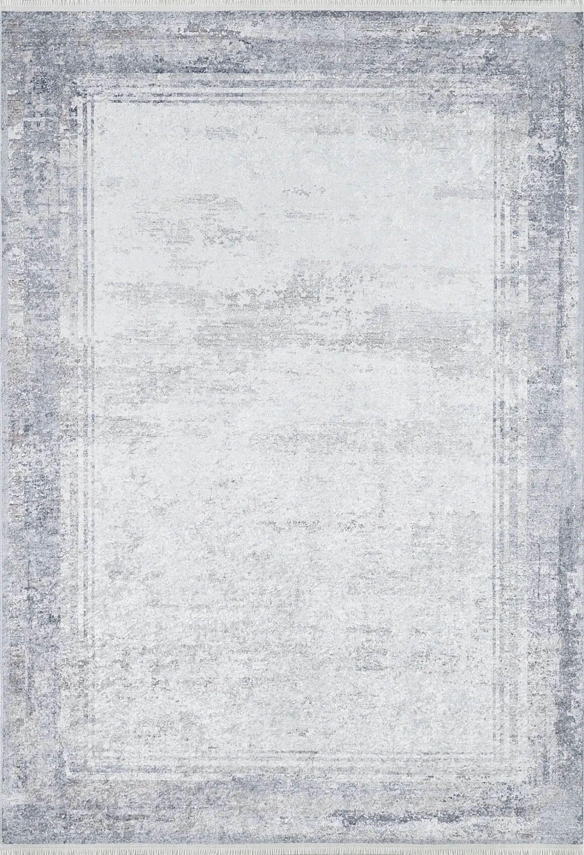 Beyaz Açık Gri Çerçeveli Modern Halı