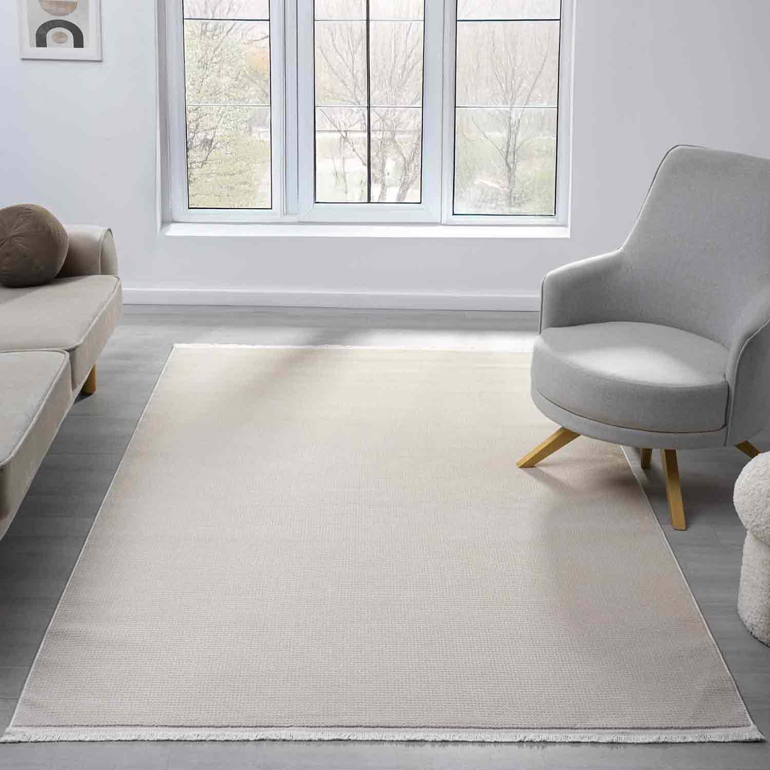 Açık Gri Beyaz Sade Modern Halı
