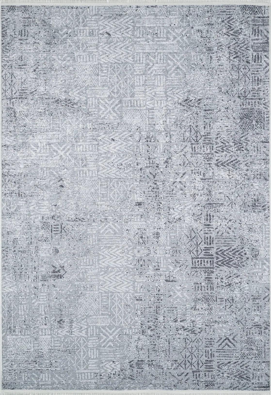 Açık Gri Etnik Geometrik Desenli Halı