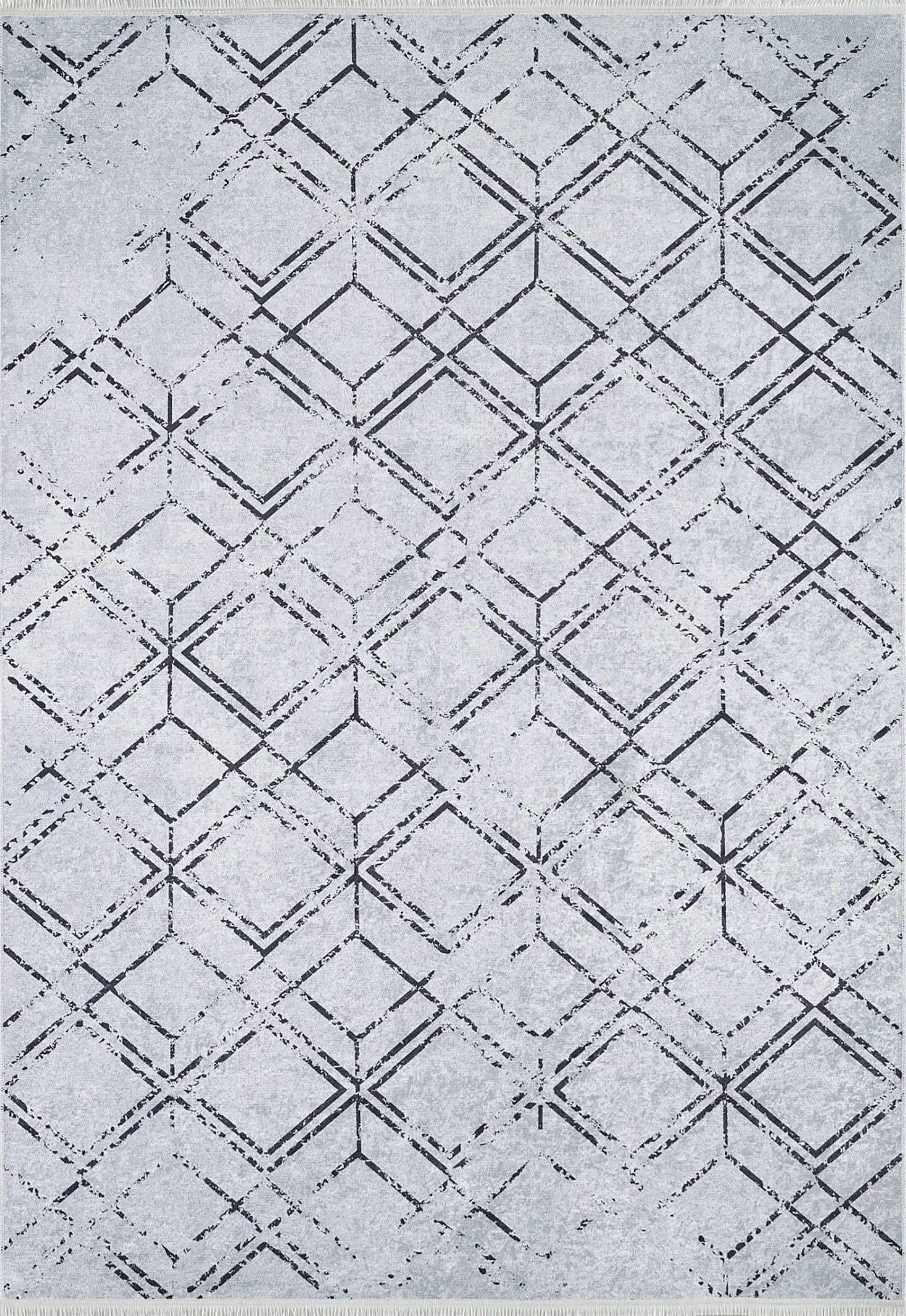 Açık Gri Geometrik Antika Halı