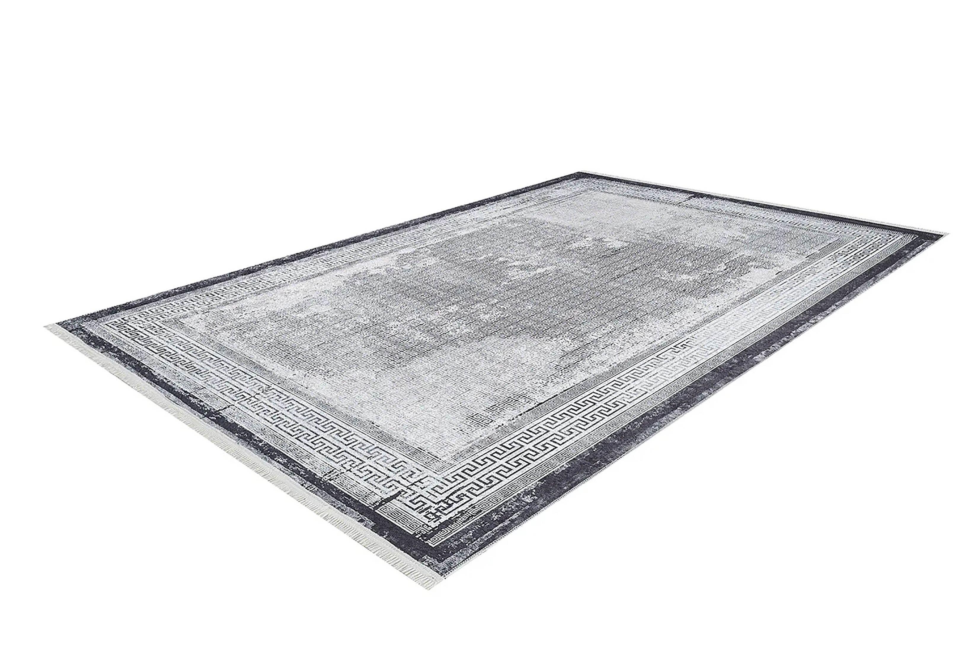 Açık Gri Geometrik Bordürlü Halı