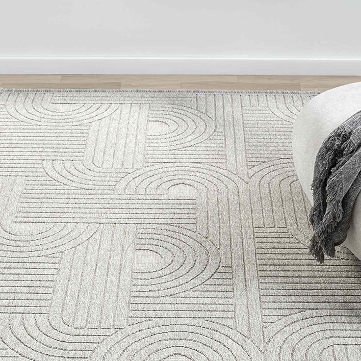Açık Gri Geometrik Desenli Yumuşak Modern Halı