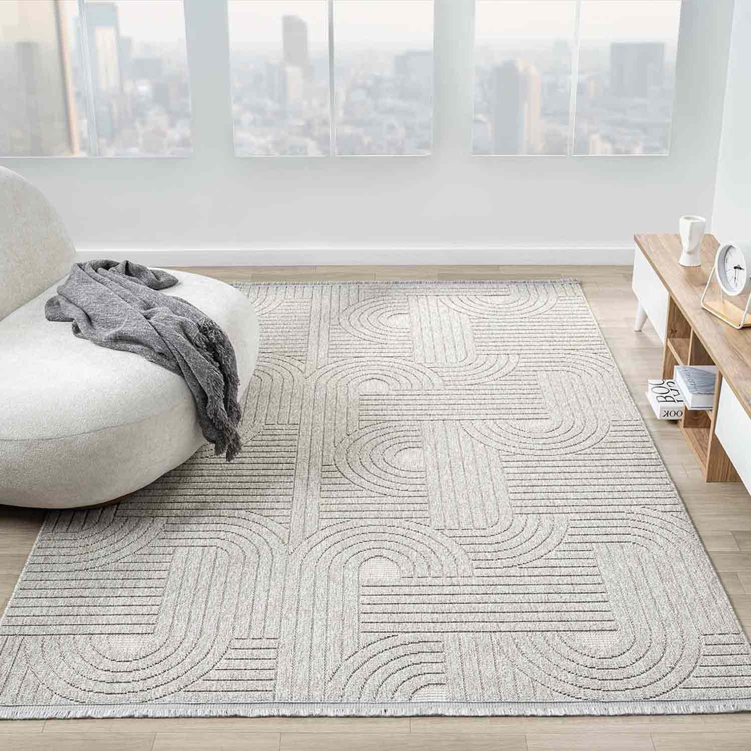 Açık Gri Geometrik Desenli Yumuşak Modern Halı