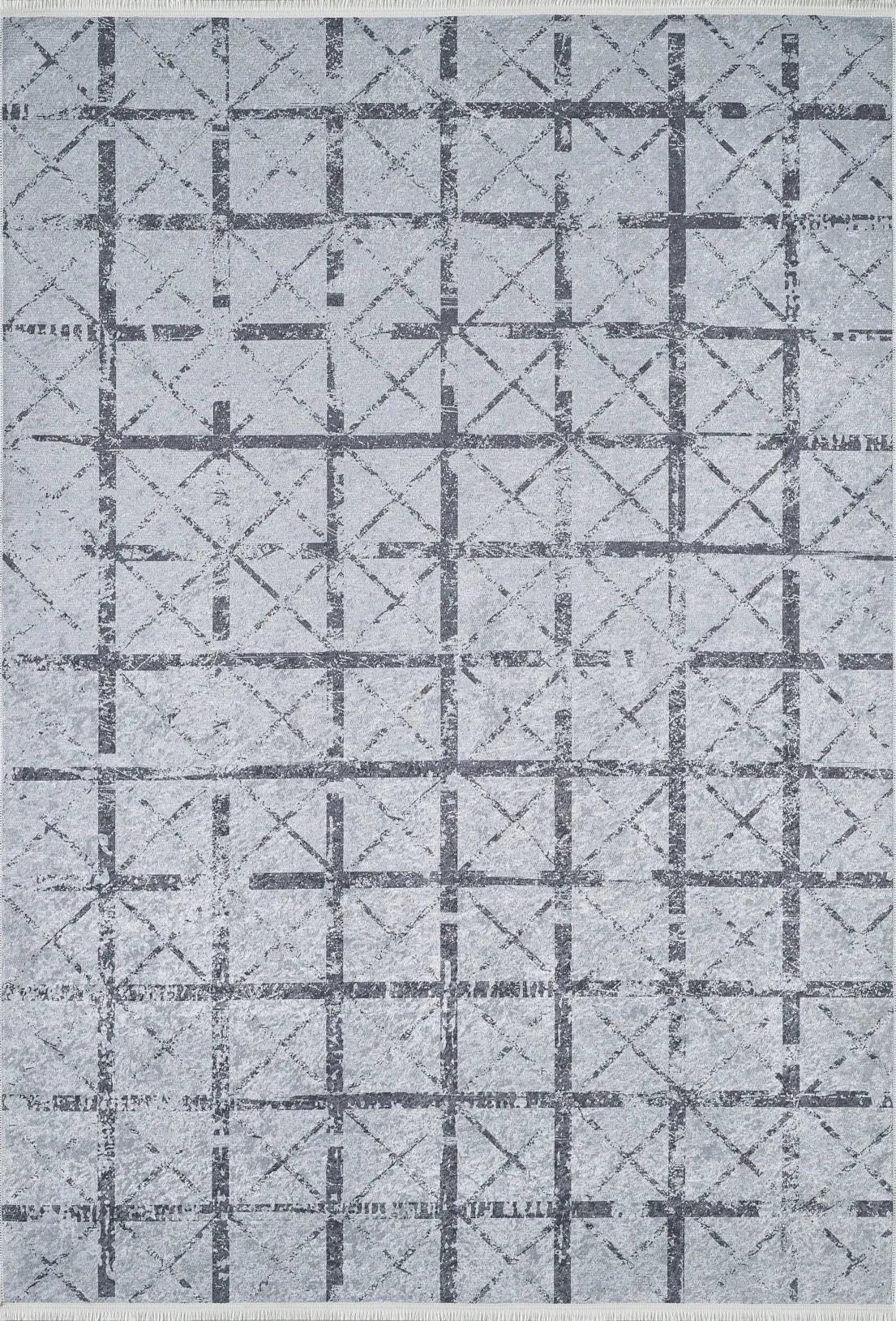 Açık Gri Kafes Desenli Geometrik Halı