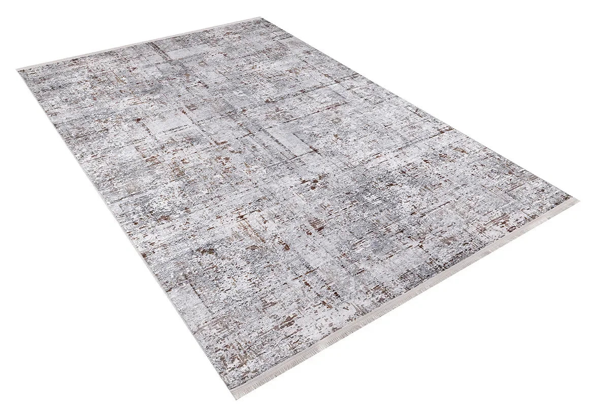 Açık Gri Kahve Detaylı Eskitme Modern Halı