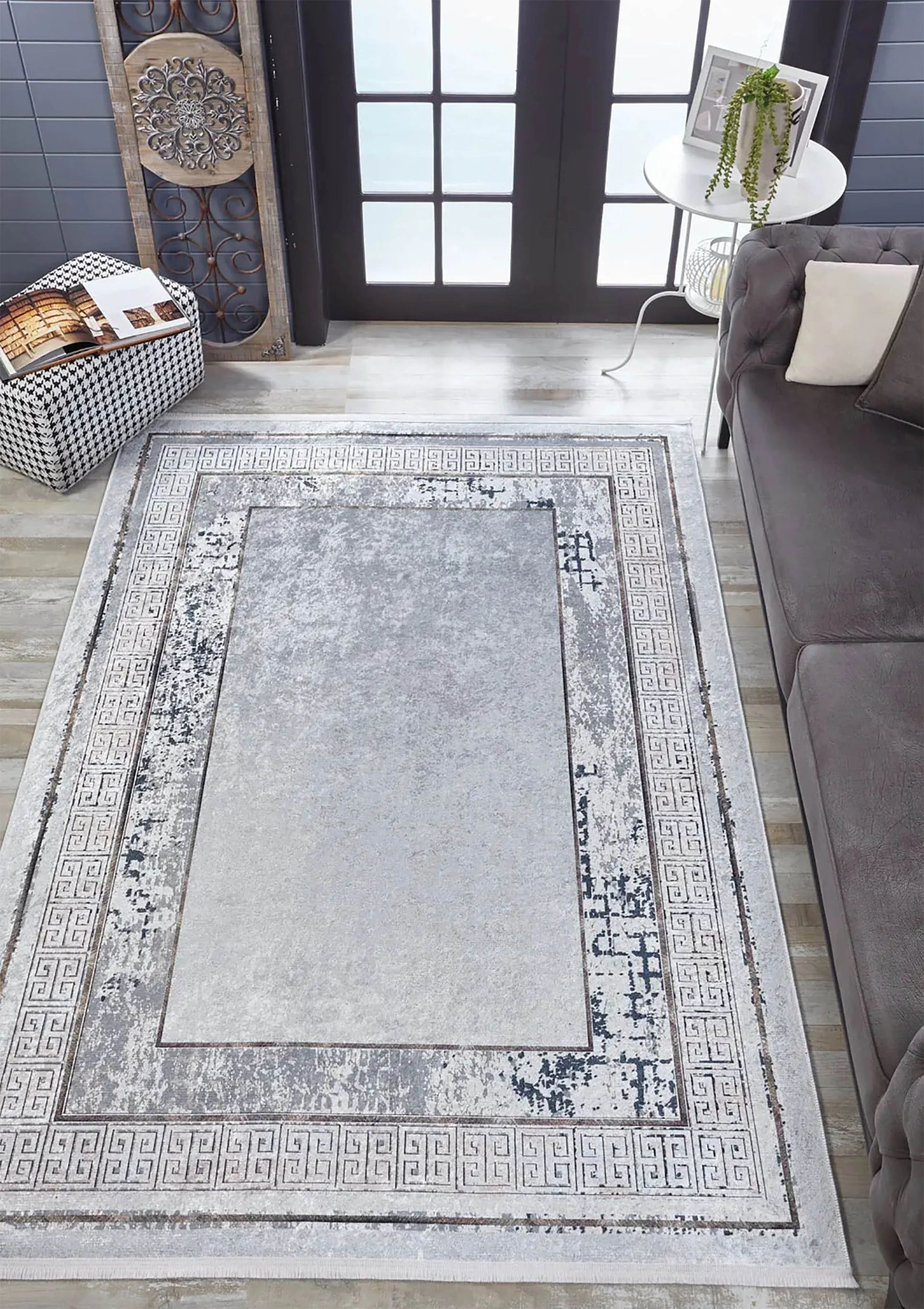Açık Gri Modern Minimalist Kaymaz Halı