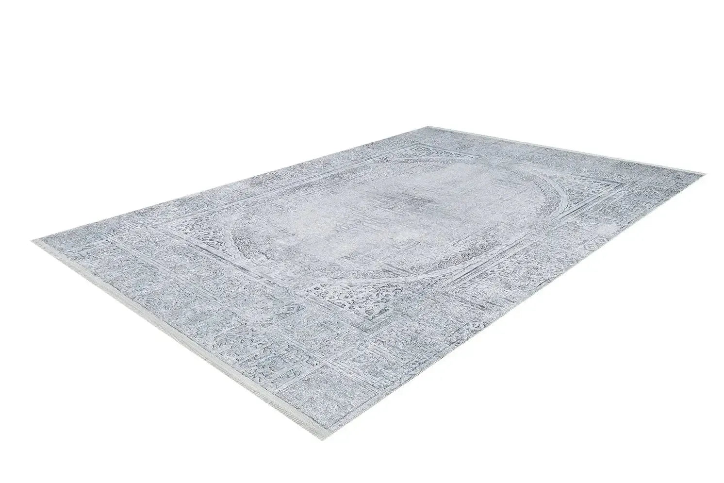 Açık Gri Oval Motifli Desenli Yıkanabilir Halı