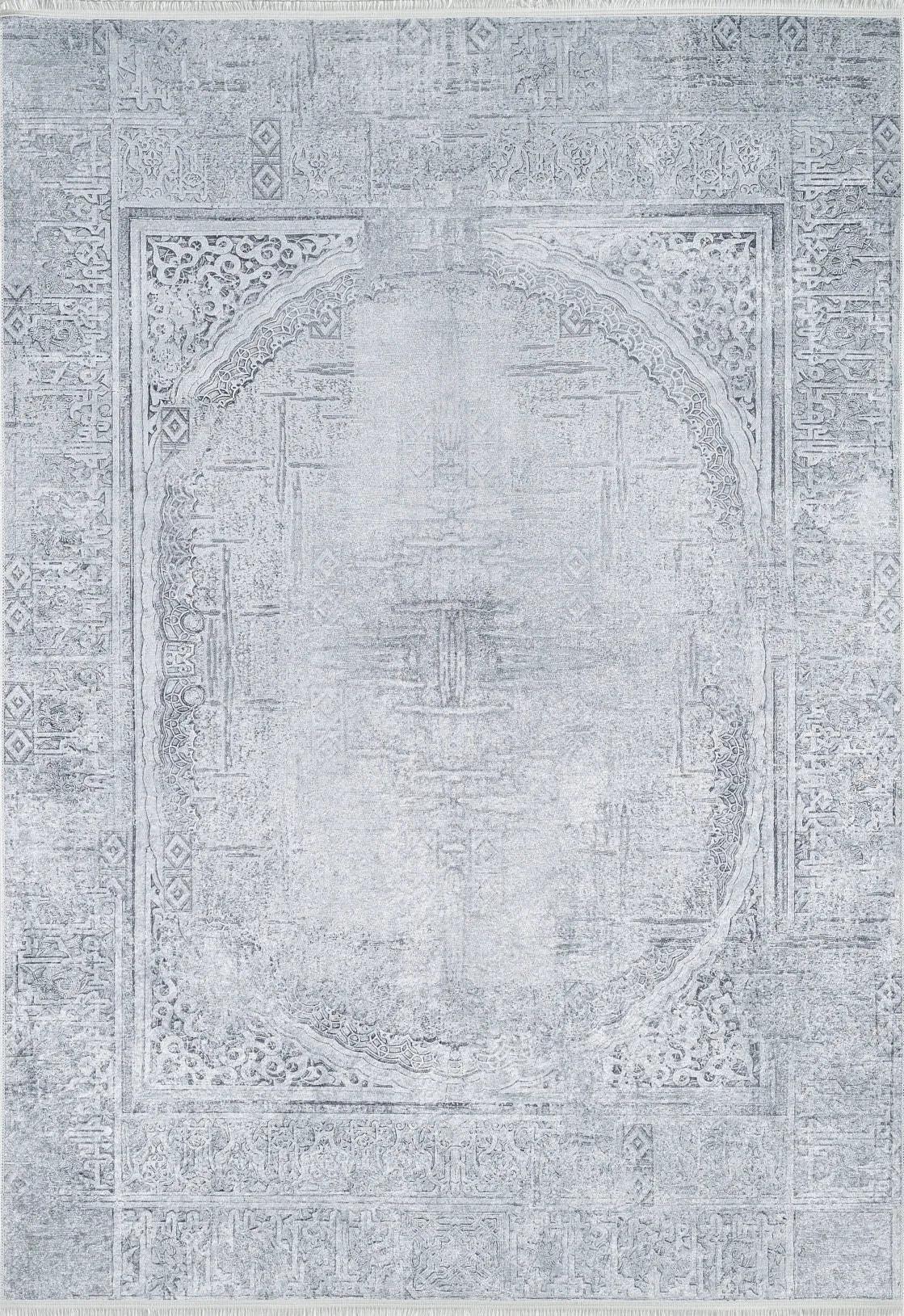 Açık Gri Oval Motifli Desenli Yıkanabilir Halı