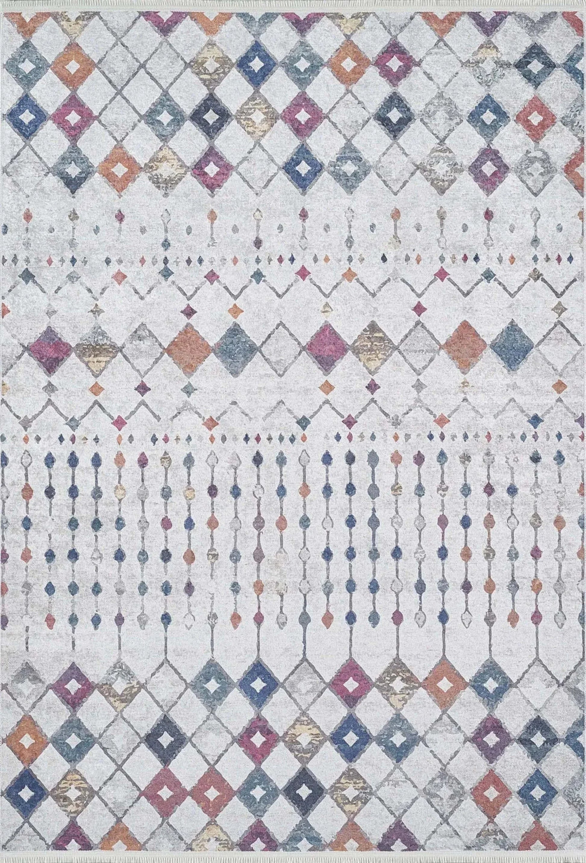 Açık Gri Renkli Geometrik Desenli Kilim Halı