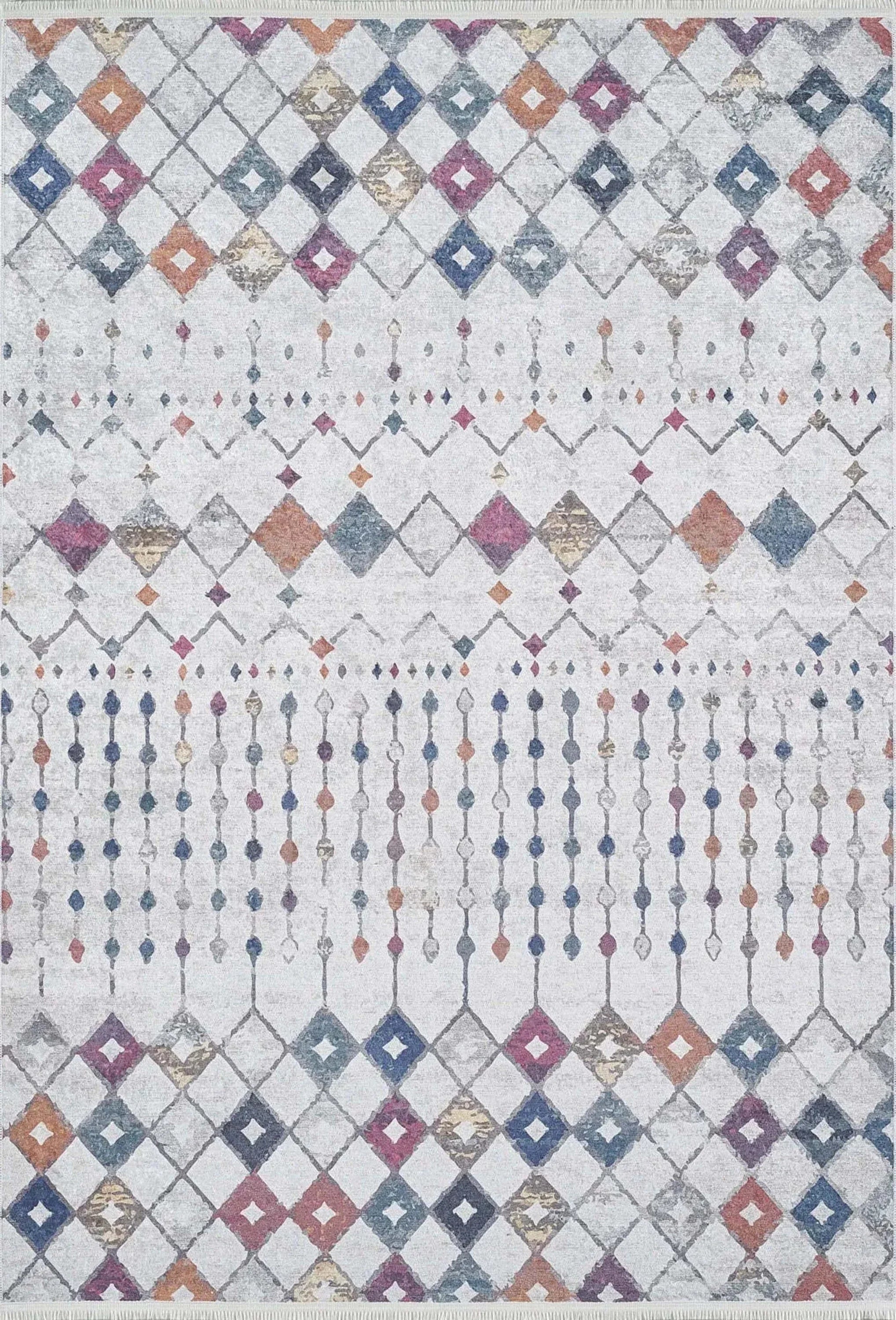 Açık Gri Renkli Geometrik Desenli Kilim Halı