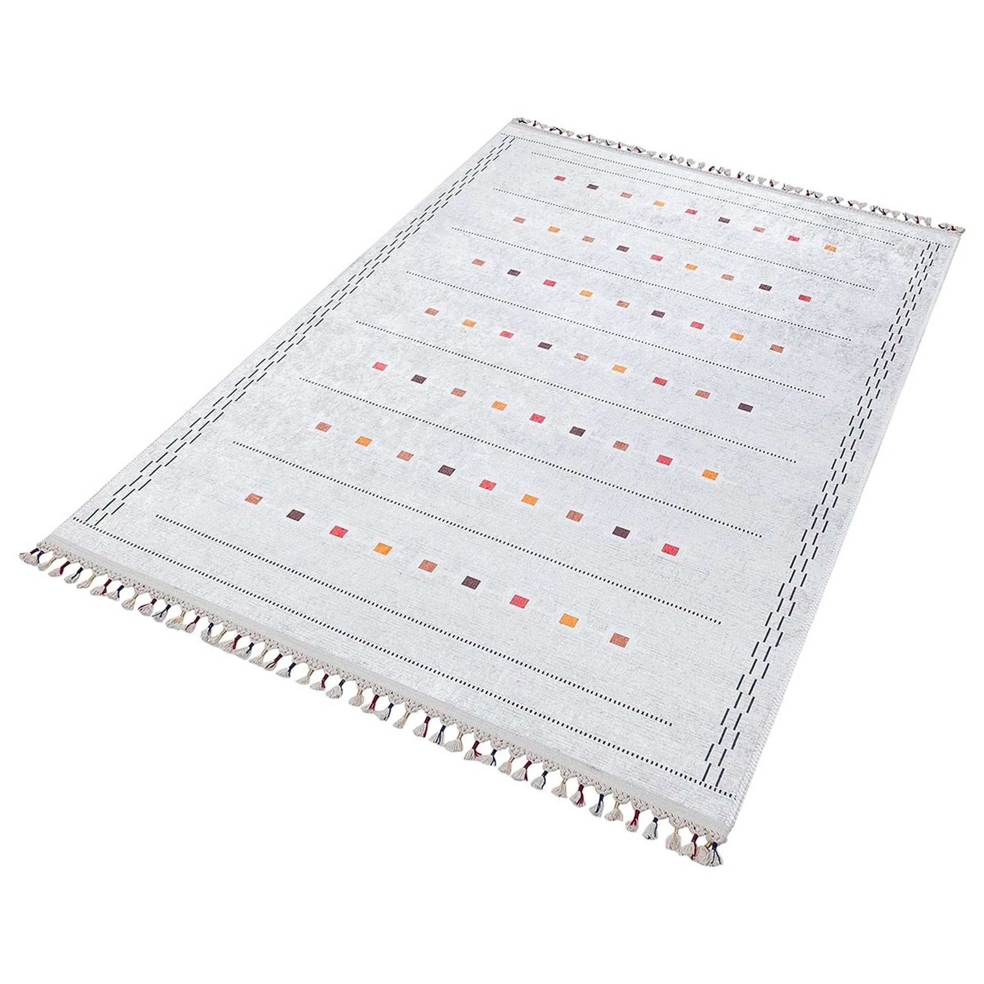 Açık Gri Renkli Kare Desenli Modern Kilim Halı