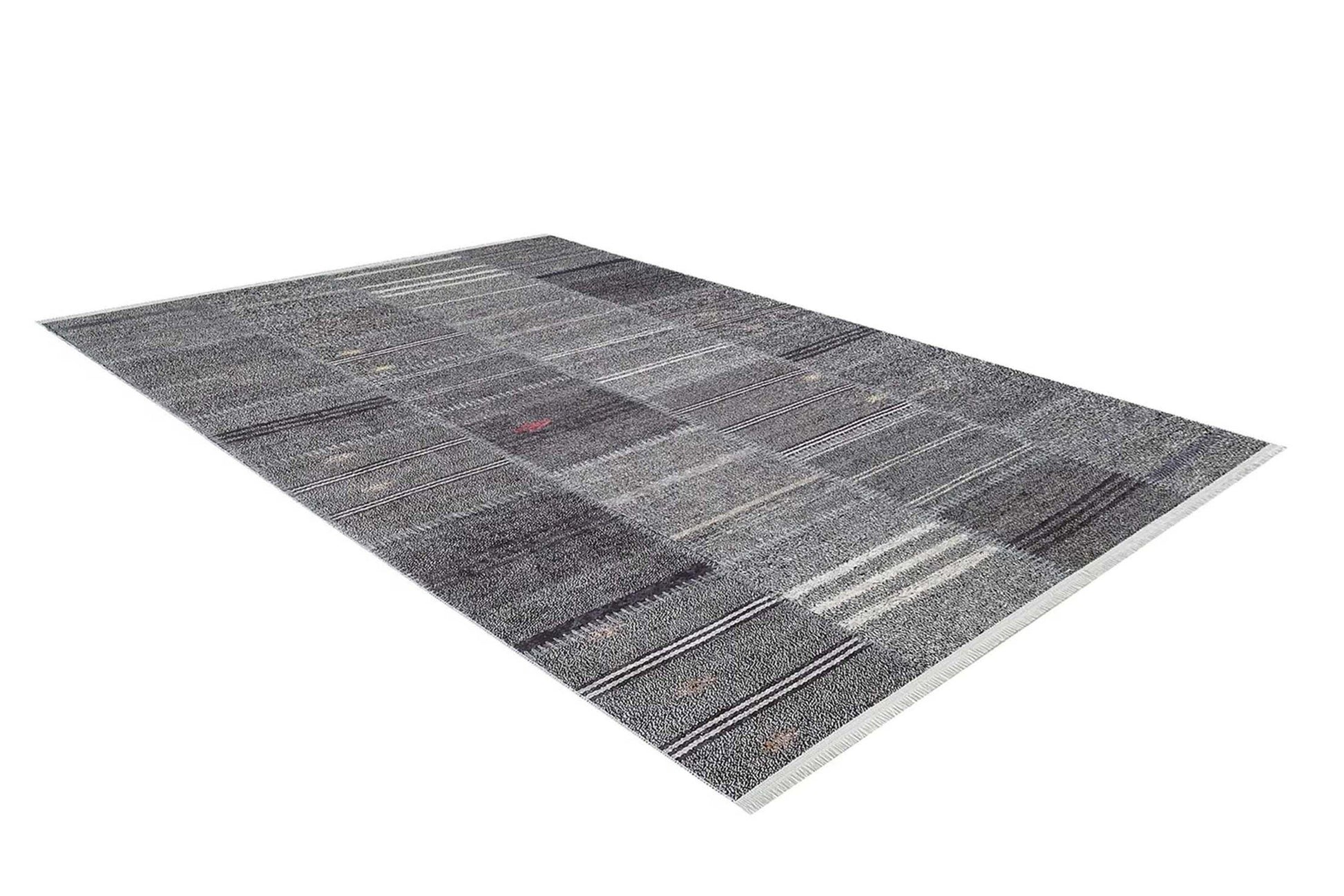 Açık Gri Siyah Çizgili Kilim Halı