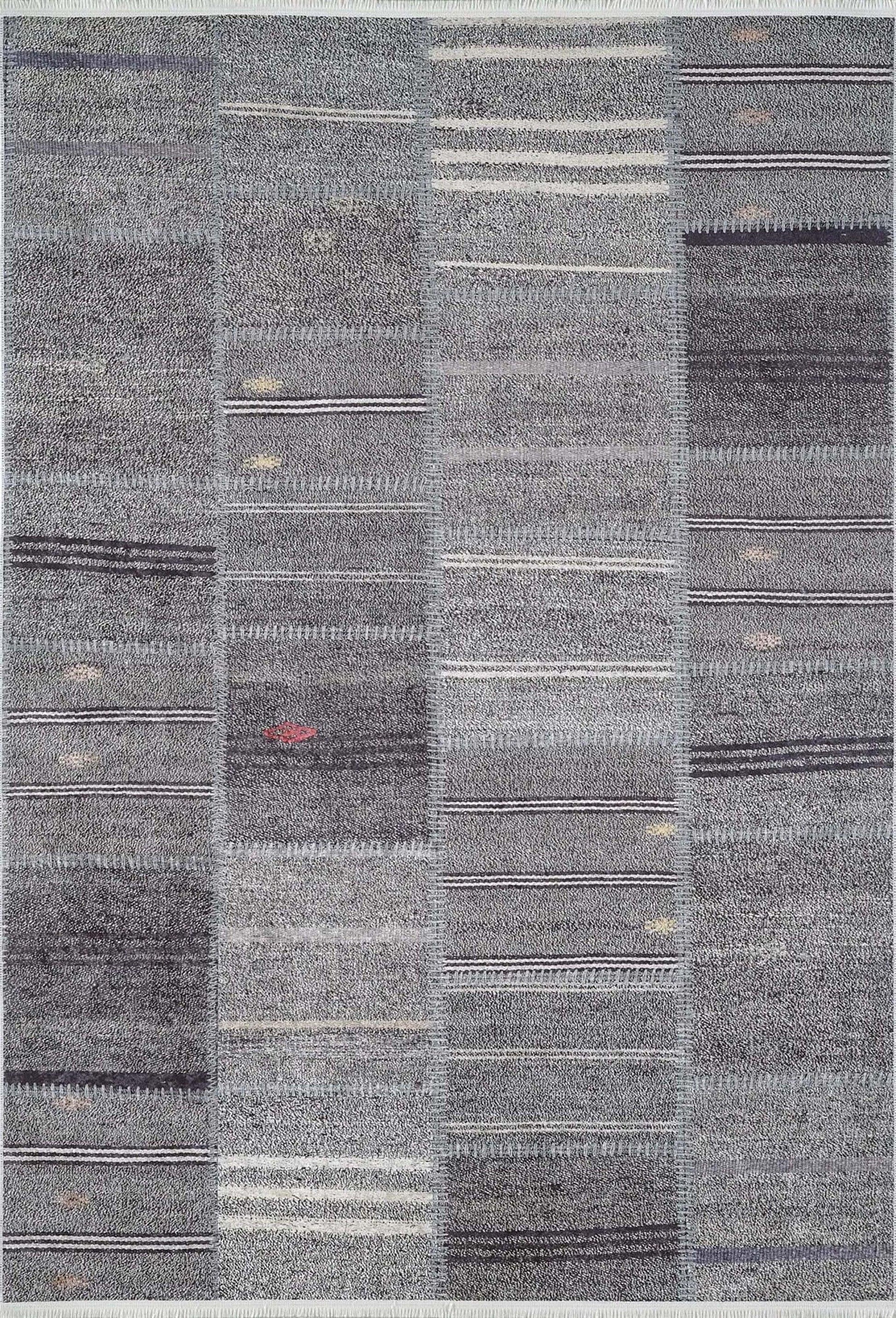 Açık Gri Siyah Çizgili Kilim Halı