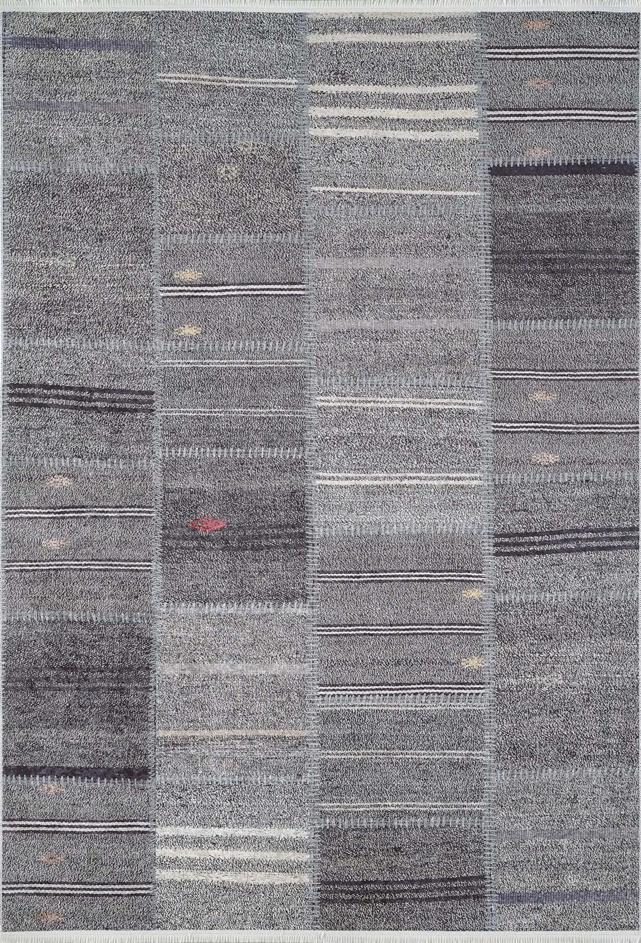 Açık Gri Siyah Çizgili Kilim Halı