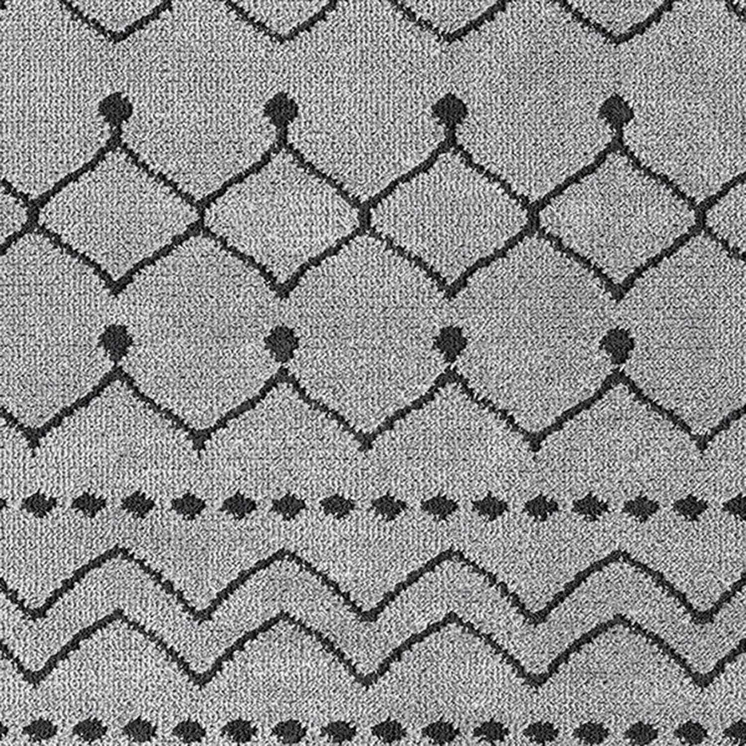 Açık Gri Siyah Etnik Geometrik Saçaklı Halı