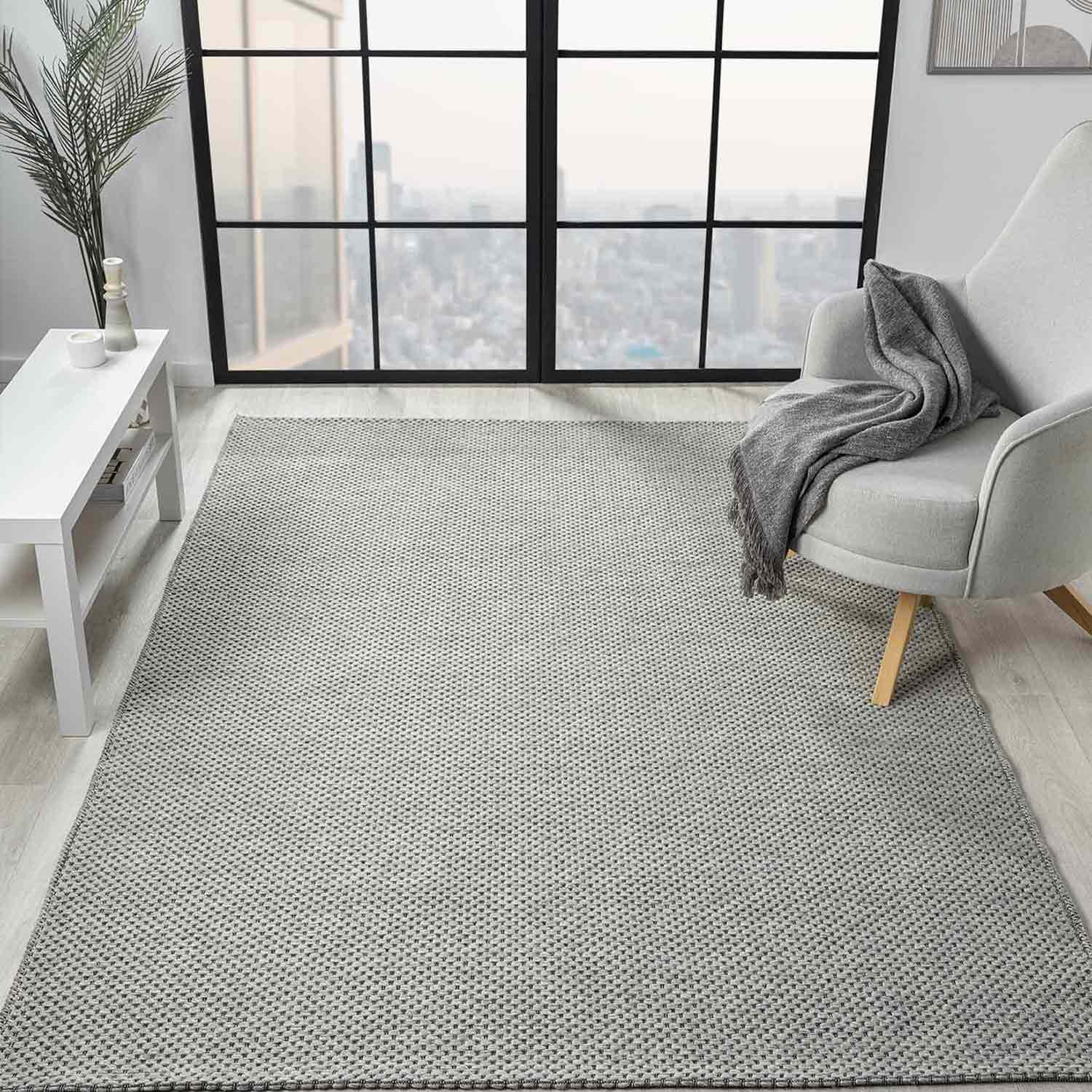 Açık Gri Siyah Melanj Noktalı Modern Halı