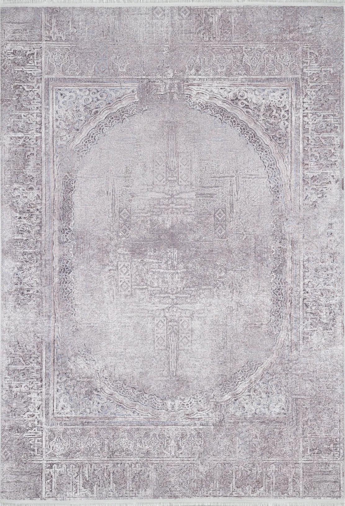 Açık Lila Oval Motifli Modern Yıkanabilir Halı